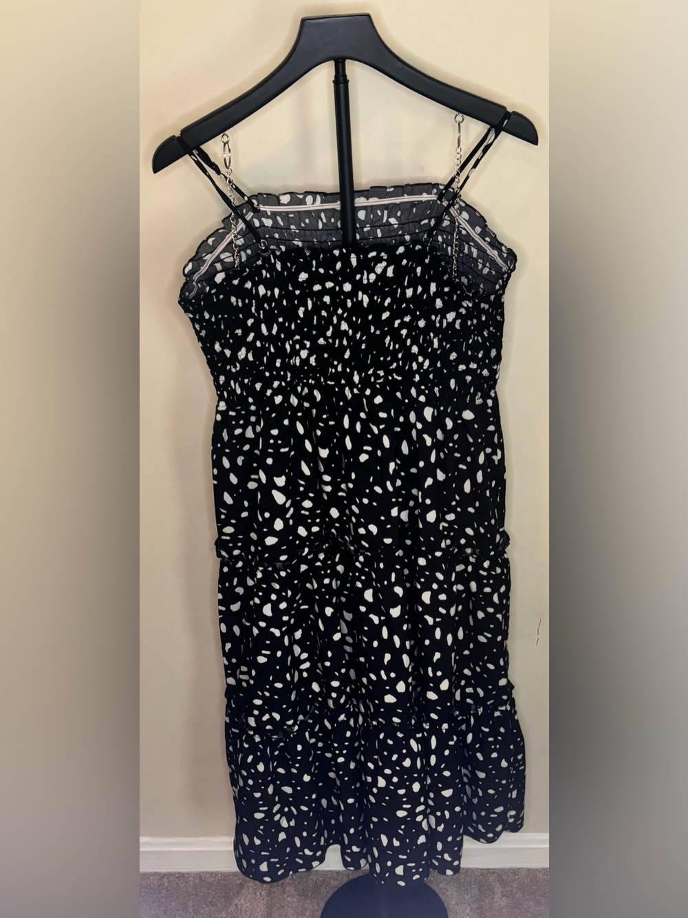 SHEIN Black Midi Dress with White Dot Print - Picture 3 of 4